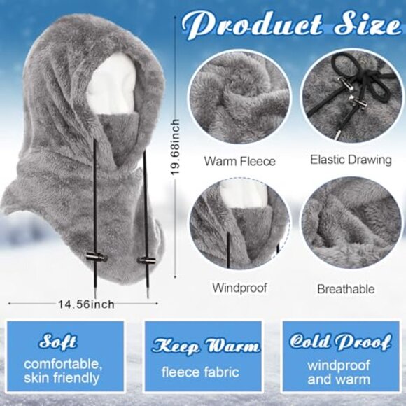 Fleece Balaclava Ski Mask Thermal Windproof 3-in-1 Hood with Touchscreen Gloves main image 4